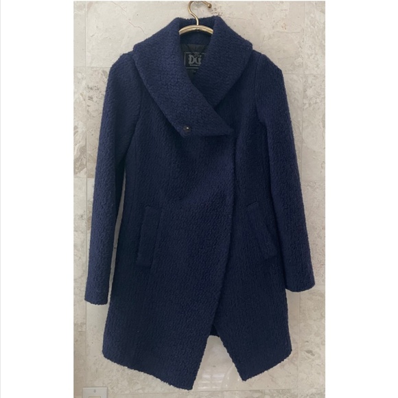 DAWN LEVY {S} Car Coat Navy Blue Bouclé Wool Blend Shawl Collar "Adelaid… - Picture 3 of 9
